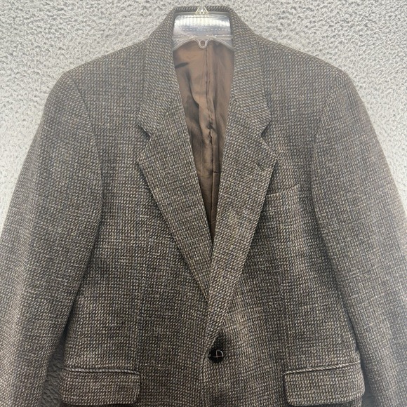 VINTAGE‎ Tweed Jacket Mens 42L Brown Herringbone Wool 2 Button Sport Coat Retro - Picture 3 of 16